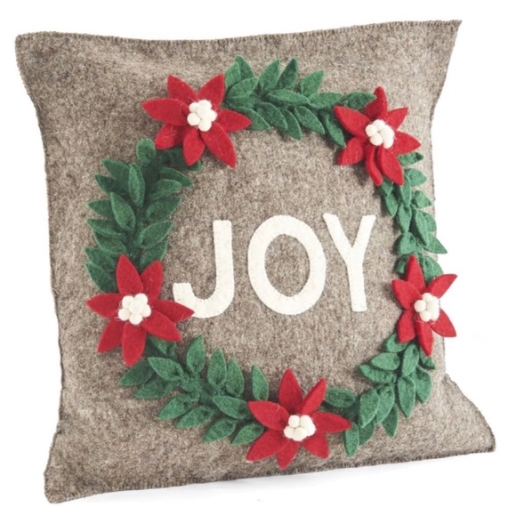 NWT ARCADIA HOME “Joy” Hand Felted Wool Christmas Pillow - Picture 4 of 5